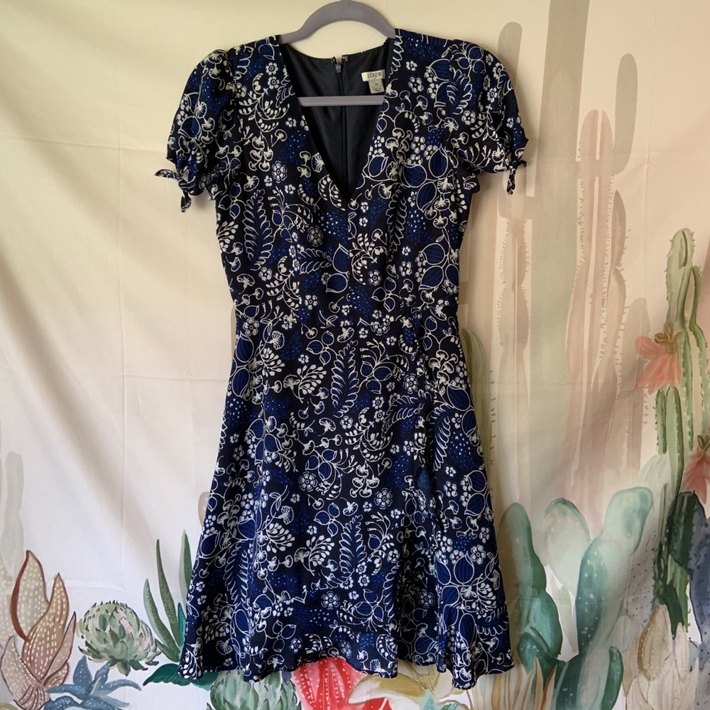 J. Crew Navy Blue and White Floral Mini Dress